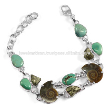 Späteste Design Türkis Ammonite Pyarite Multi Edelstein 925 Silber Handgefertigte Link Chain Herren Armband